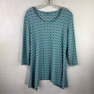 TIANELLO BY STEVE BARRAZA Turquoise & White shark bite tunic. ¾ sleeves